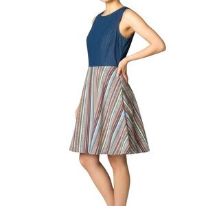 Skies are Blue sleeveless dress Chambray Striped Casual Women S NWOT Fit n flare